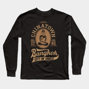 Vintage Bangkok Buddha Logo - Retro Thai Shirt Design Long Sleeve T-Shirt